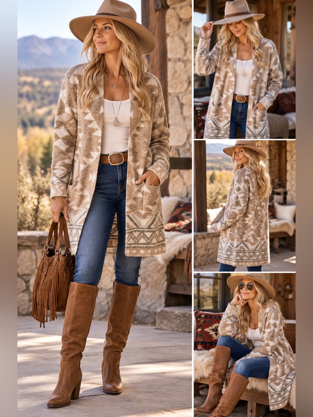 FRYE "The Cozy Cardigan" Geometric Southwestern Open Front Cardigan